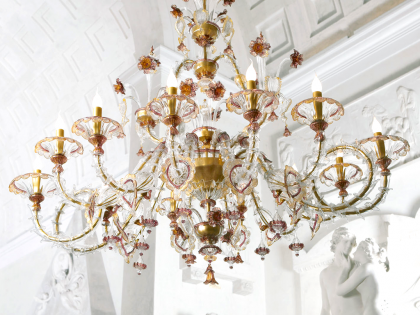 Grand Rezzonico Murano Chandelier with Clear Lilac and Gold Glass L1471K12