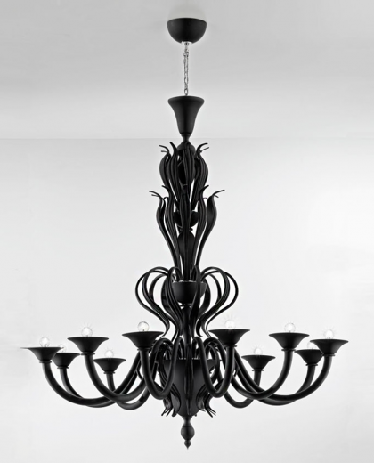 Matte Black Murano Glass Chandelier L1431K12NV