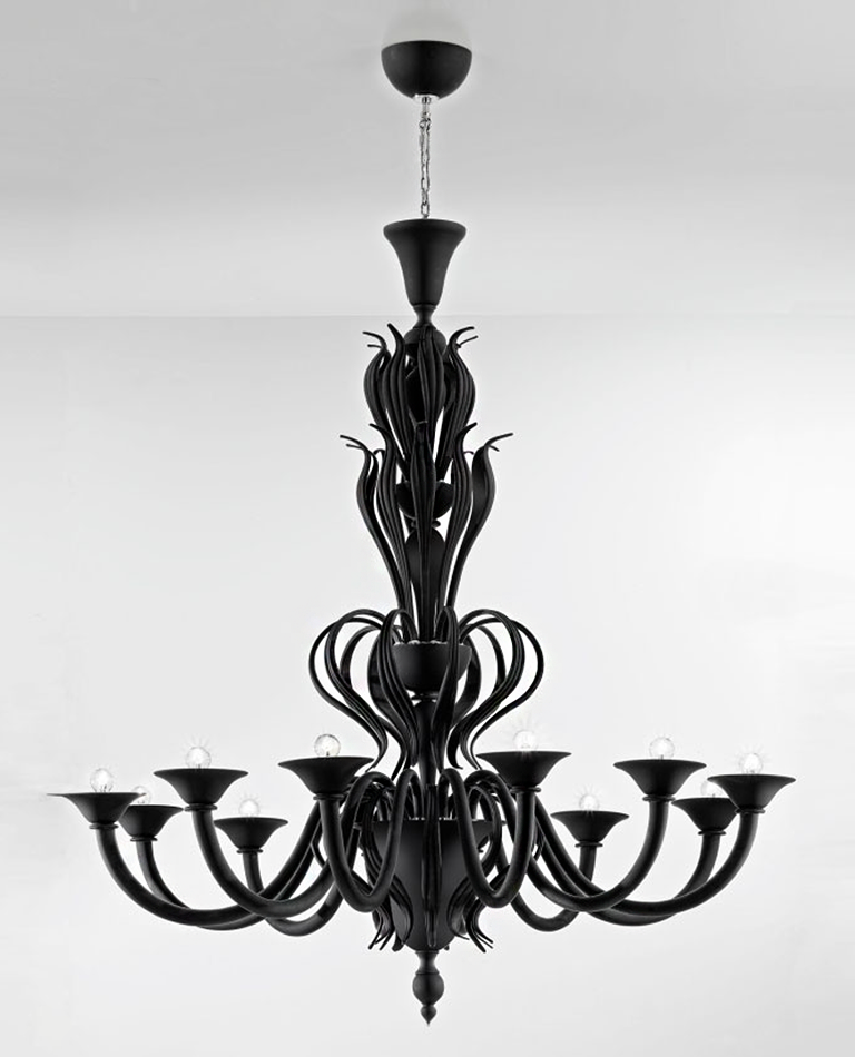 12 lights Black matte Murano glass chandelier L1431K12NV