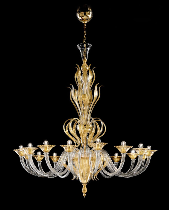 Gold Modern Murano chandelier L1431K16 - MURANO IMPORTS™
