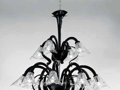 Modern Murano Chandelier C1479L Black Clear Glass