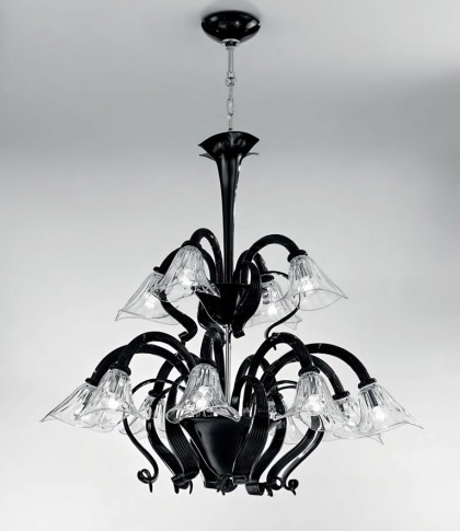 Modern Murano Chandelier C1479L Black Clear Glass