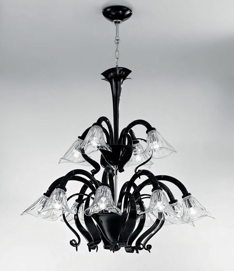 Black and clear modern Murano glass chandelier L1479K12NE