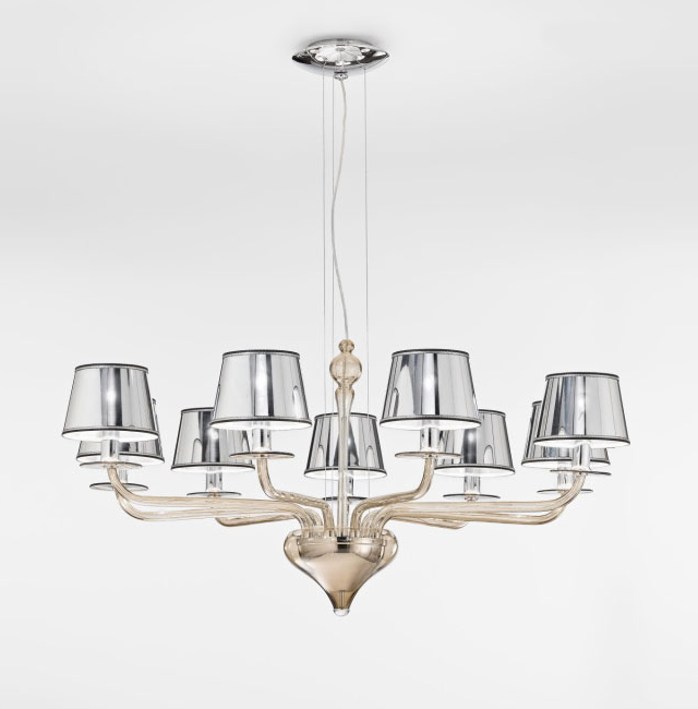 Contemporary Modern Chandeliers Fume Murano glass chrome shades L2010K9