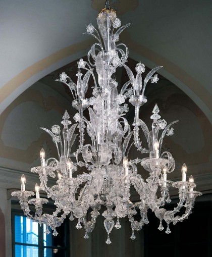 Murano Chandelier Large Ca Rezzonico L7061K12 Clear Glass