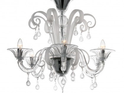 Modern Murano Chandelier S5030L6 Clear White Glass