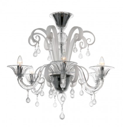 Modern Murano Chandelier S5030L6 Clear White Glass