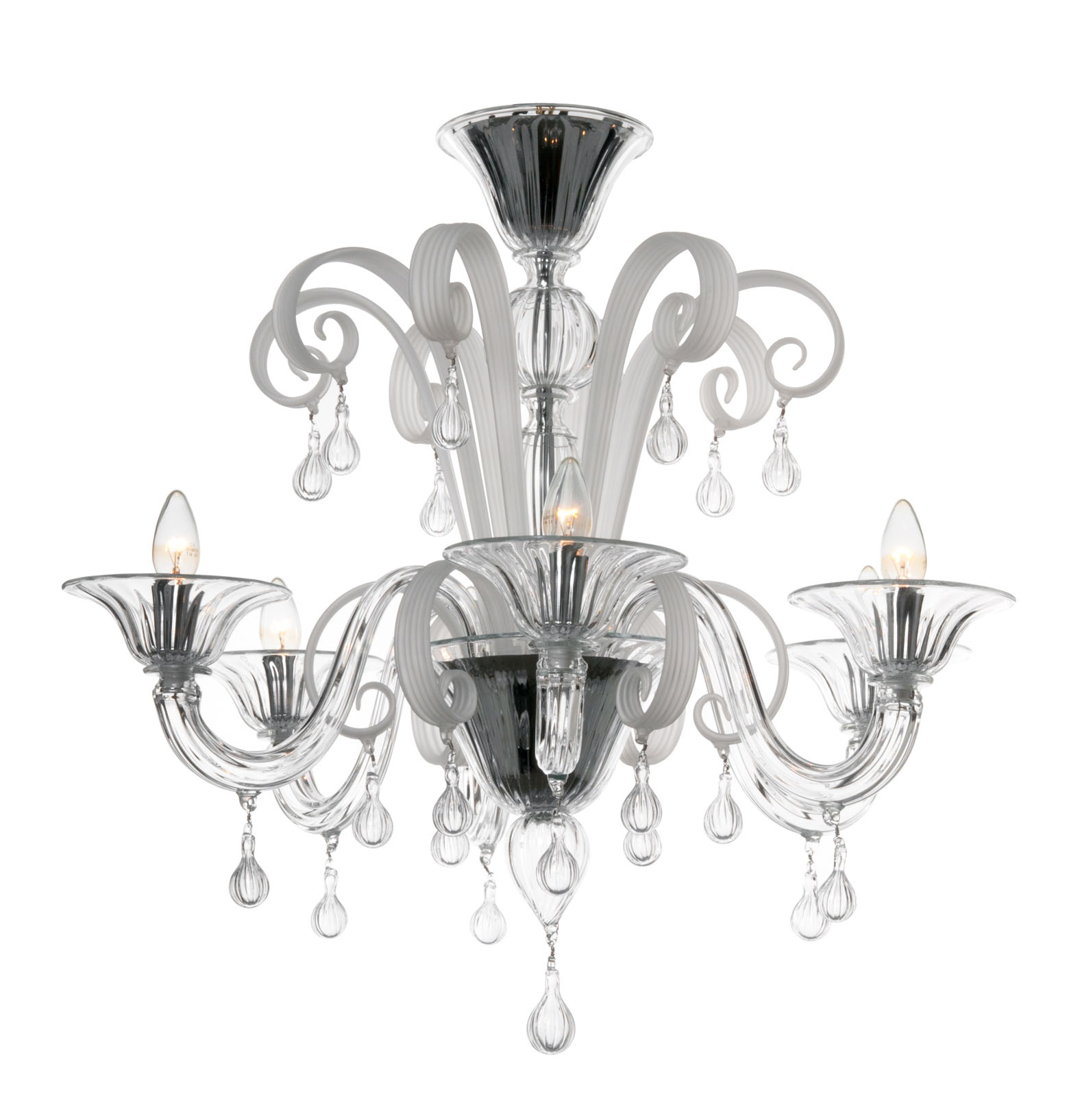 Modern Murano chandelier clear and ilk white Murano glass