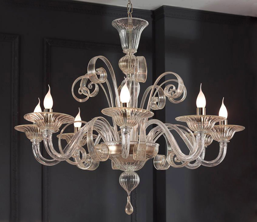 Clear Glass Modern Murano Chandelier, Murano Glass Contemporary Chandeliers