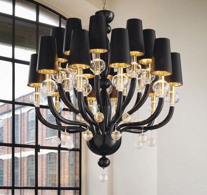 Black Modern Murano Chandelier with Black Lampshades DMMADML20K