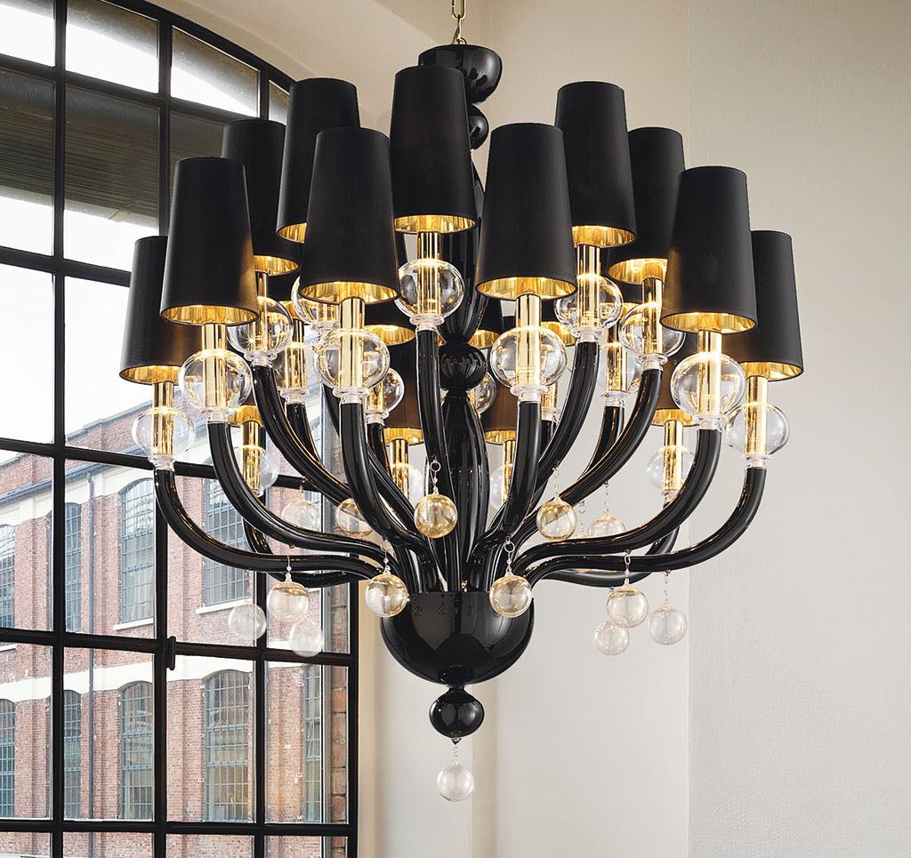 Black glass modern murano chandelier black lampshades Murano chandelier modern