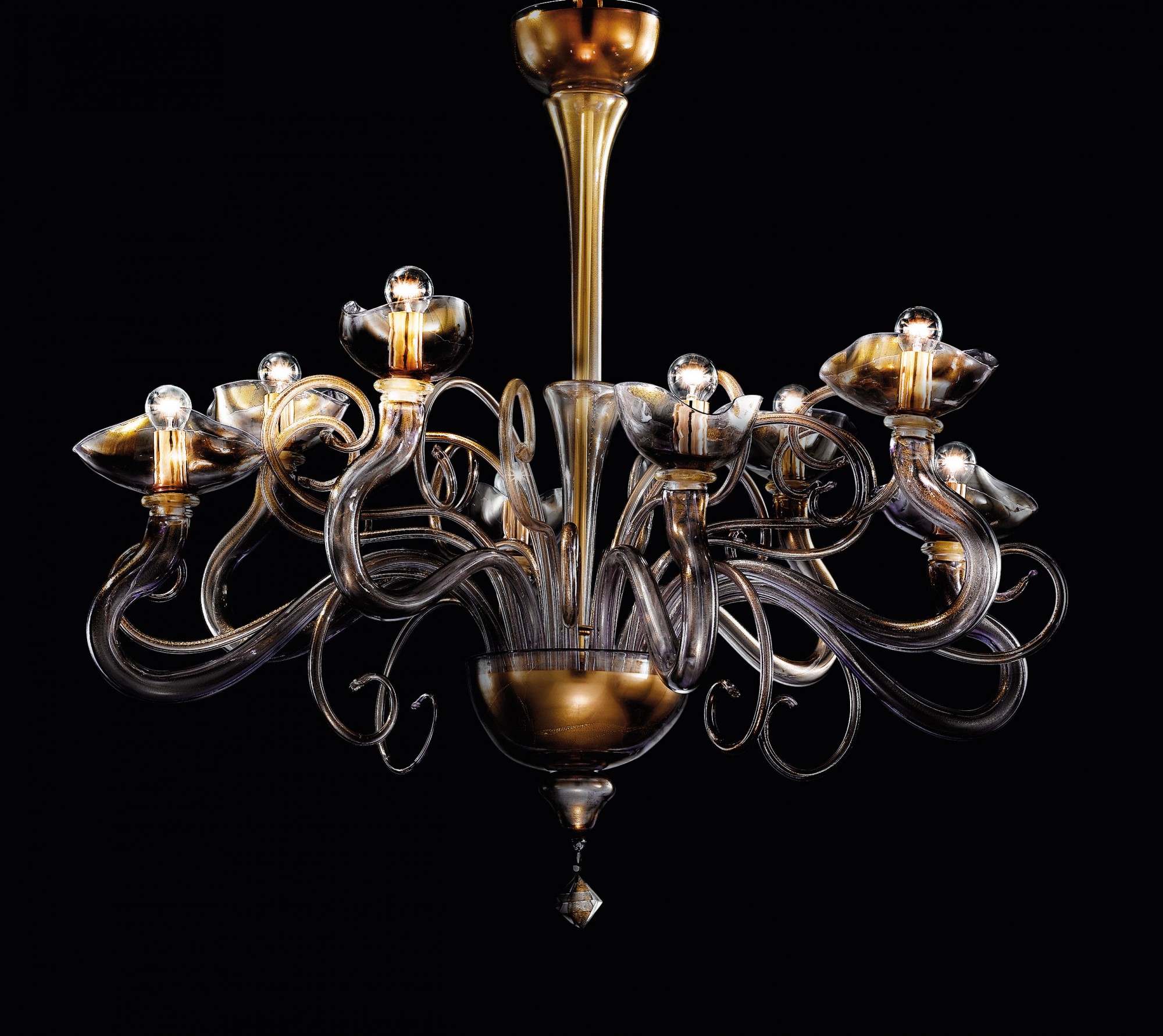 Custom modern Murano chandelier gold and smoky glass DEARL8K