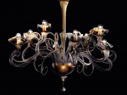 Modern Murano Glass Chandelier with Clear Violet and Gold Leaf DMARIAL8K