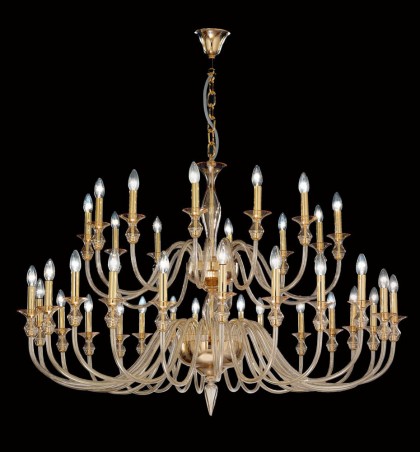 Modern Amber Murano Glass Chandelier with Gold Metal Finish L2599K36