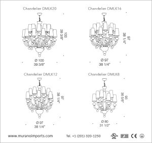 Black glass Modern Murano Chandelier black gold lamp-shades DMMADML20K tech drawing 1