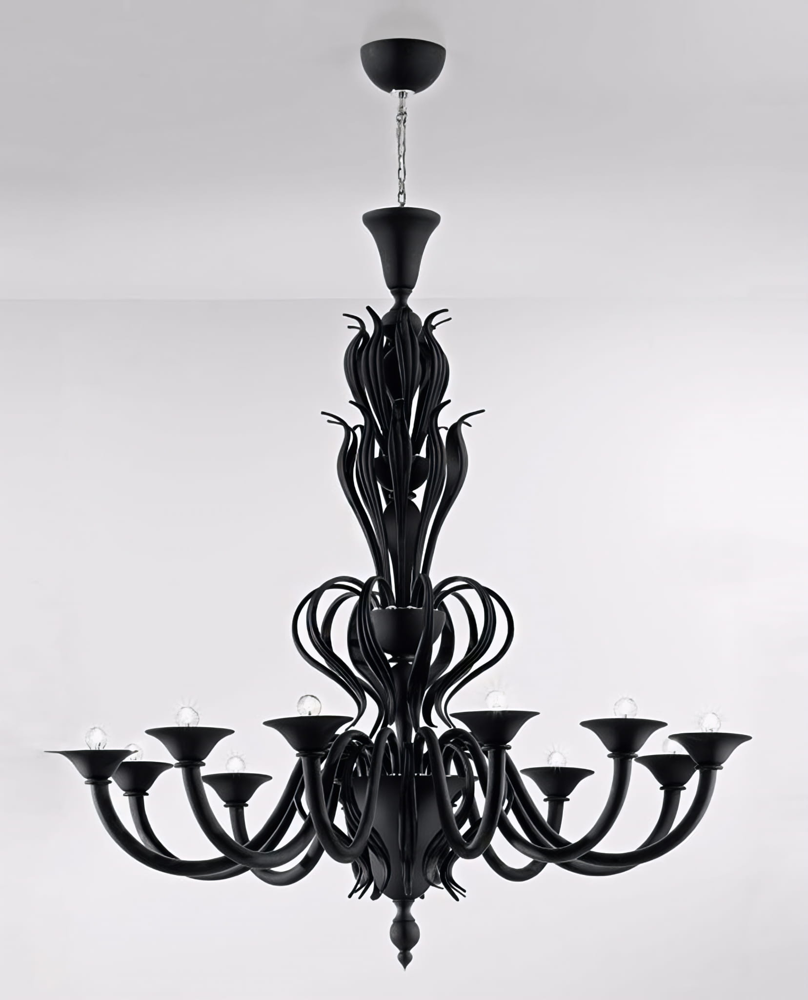 Matte Black Modern Murano Glass Chandelier - L1431K12NV