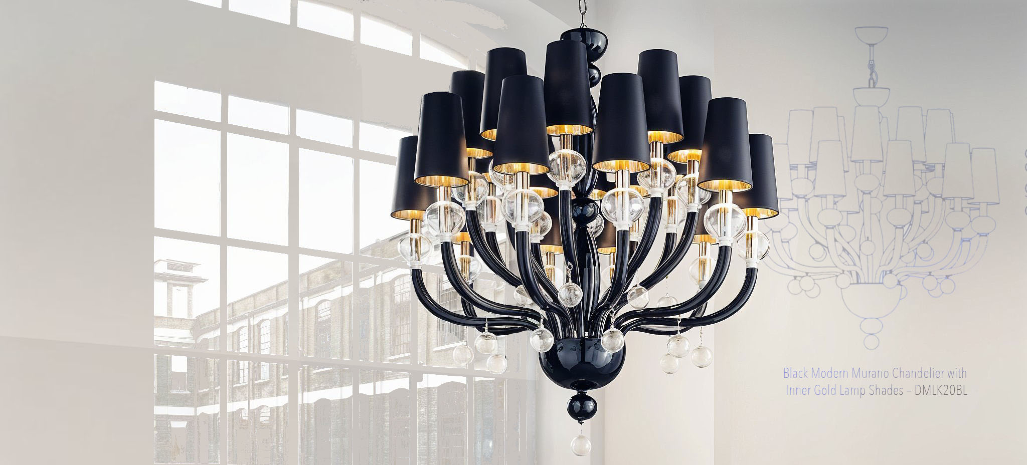 Black modern Murano chandelier DMMADML20K