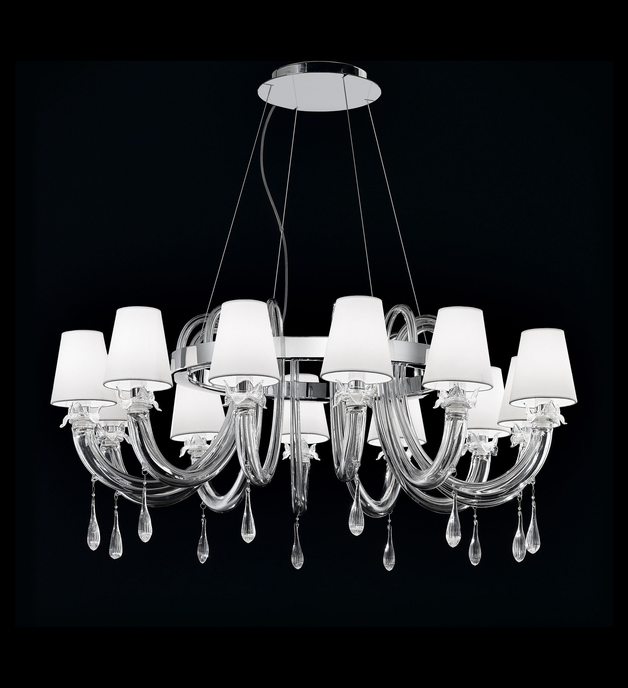 Clear Modern Murano Glass Pendant DML8090K12 with White Lampshades