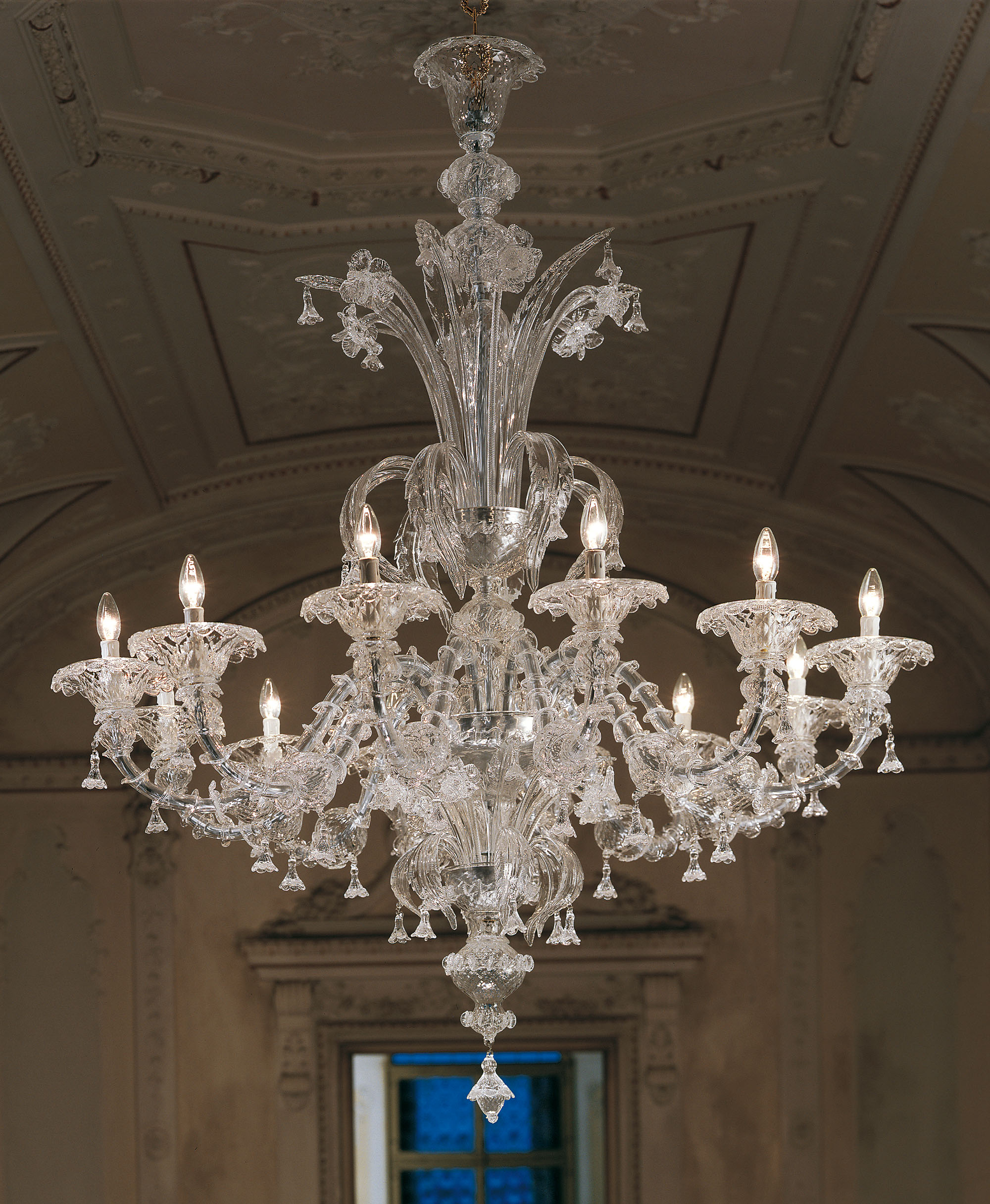Large Murano chandelier with Clear Glass and chrome finish L7099K12