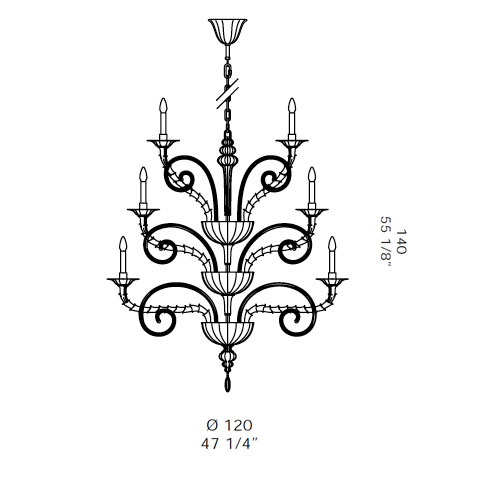 Large traditional Murano chandelier Rezonnico amber L6010K30 tech info