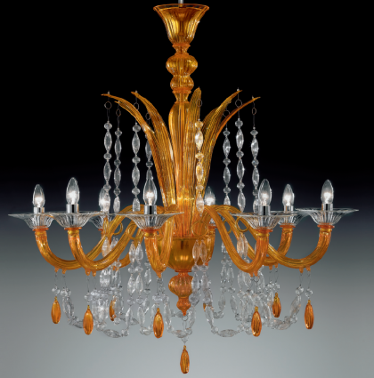 Orange Color Modern Murano Glass Chandelier DML6009K8 Chrome Finish