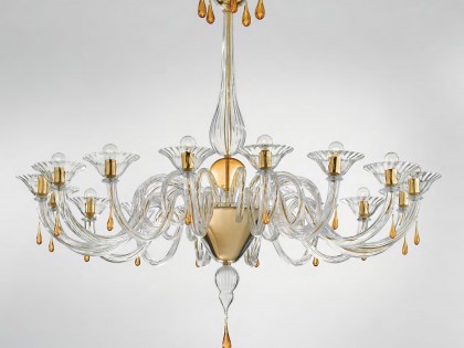 Modern Murano chandelier lighting clear glass and gold metal finish SYL1380K16