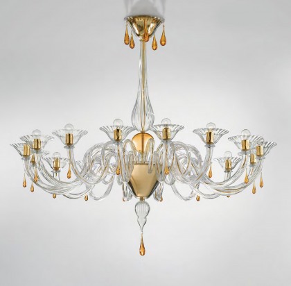 Modern Murano chandelier lighting clear glass and gold metal finish SYL1380K16