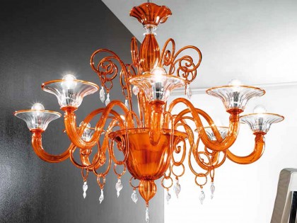 Orange and Clear Murano Glass Chandelier MLL972K8