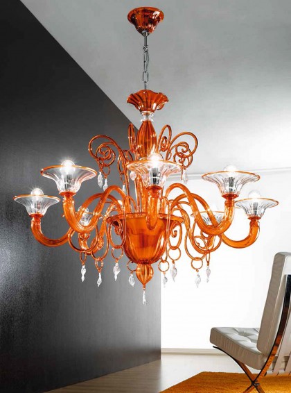 Orange and Clear Murano Glass Chandelier MLL972K8