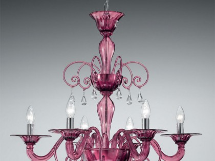 Purple Murano Glass Chandelier MLL1185K6 with Clear Glass Drops