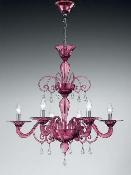 Purple Murano Glass Chandelier MLL1185K6 with Clear Glass Drops
