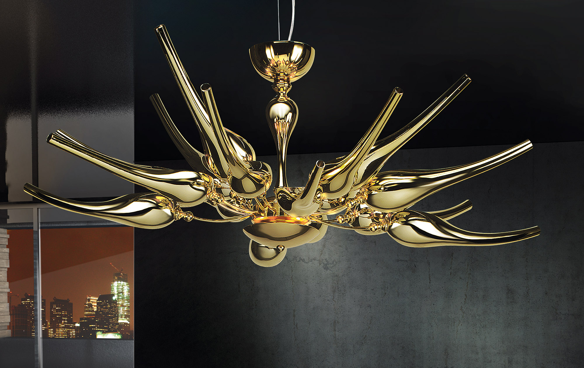 polished gold contemporary Murano glass pendant BAL1805K20 futuristic