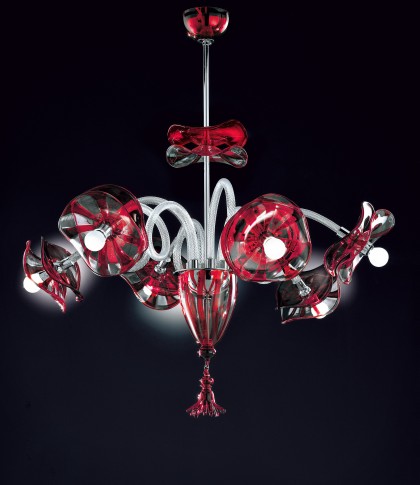 Red Clear Modern Venetian Murano Glass Chandelier DML512K6